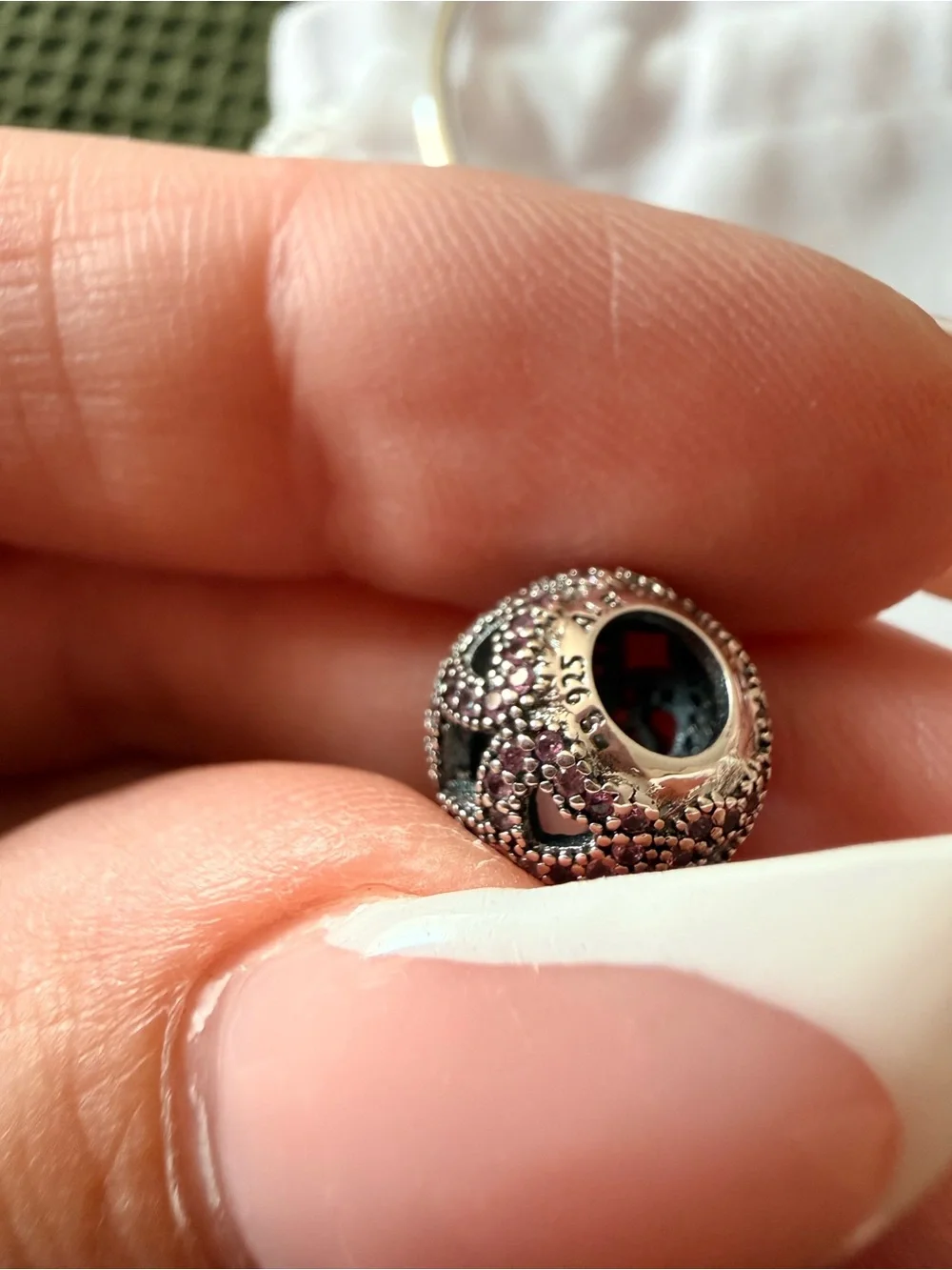 Pandora Sterling Silver Pink Pavé Lattice Bead Charm